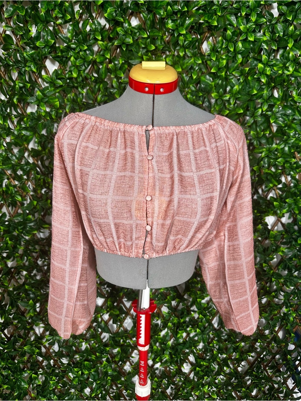 Mint Vanilla Pink Plaid Long Sleeve Crop Top Size Medium